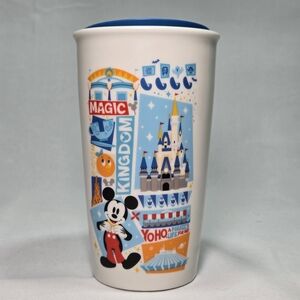 Starbucks Disney Parks Magic Kingdom Ceramic Travel Mug Tumbler 12 Oz w/Lid